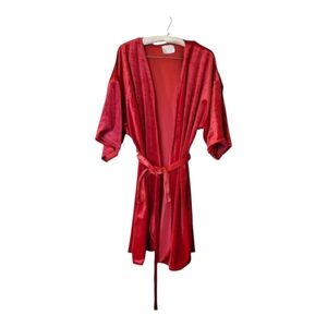 Vintage Y2k 90s Crushed Velvet Red Robe Sexy Holiday L